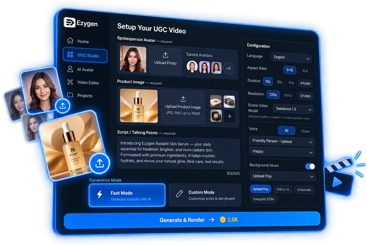 Add Your Content & Set It Up — EZYGEN UGC Studio, step 2